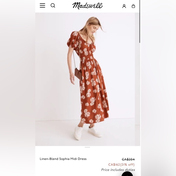 NWT Madewell Linen-Blend Sophia Midi Dress - Picture 2 of 7